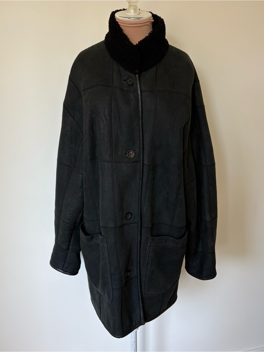Vintage Christ German Leather Reversible Black Grunge 90s Shearling Coat Size L